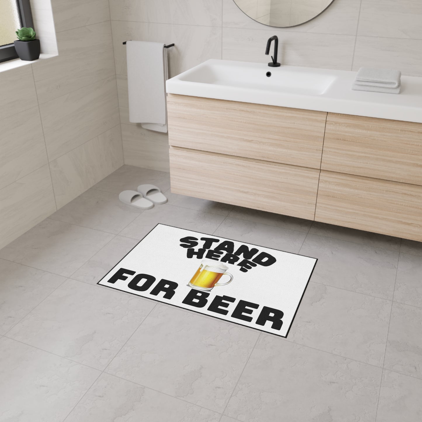 Funny Bar Floor Mat, Stand Here for Beer Mat, Kitchen Rug, Home Bar Decor, Gift for Beer Lovers, Man Cave Accessory