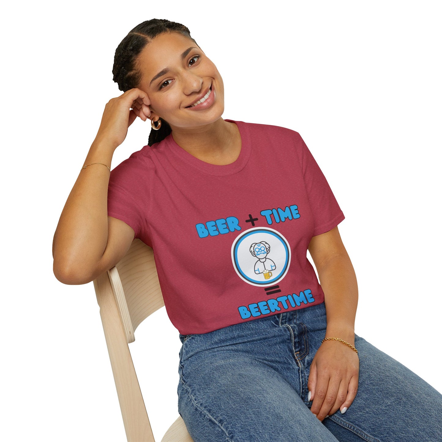 Beer Plus Time Equals Beertime Unisex T-Shirt, Fun Casual Tee, Gift for Beer Lovers, Perfect for Parties, Summer Barbecues, Comfortable Everyday Wear