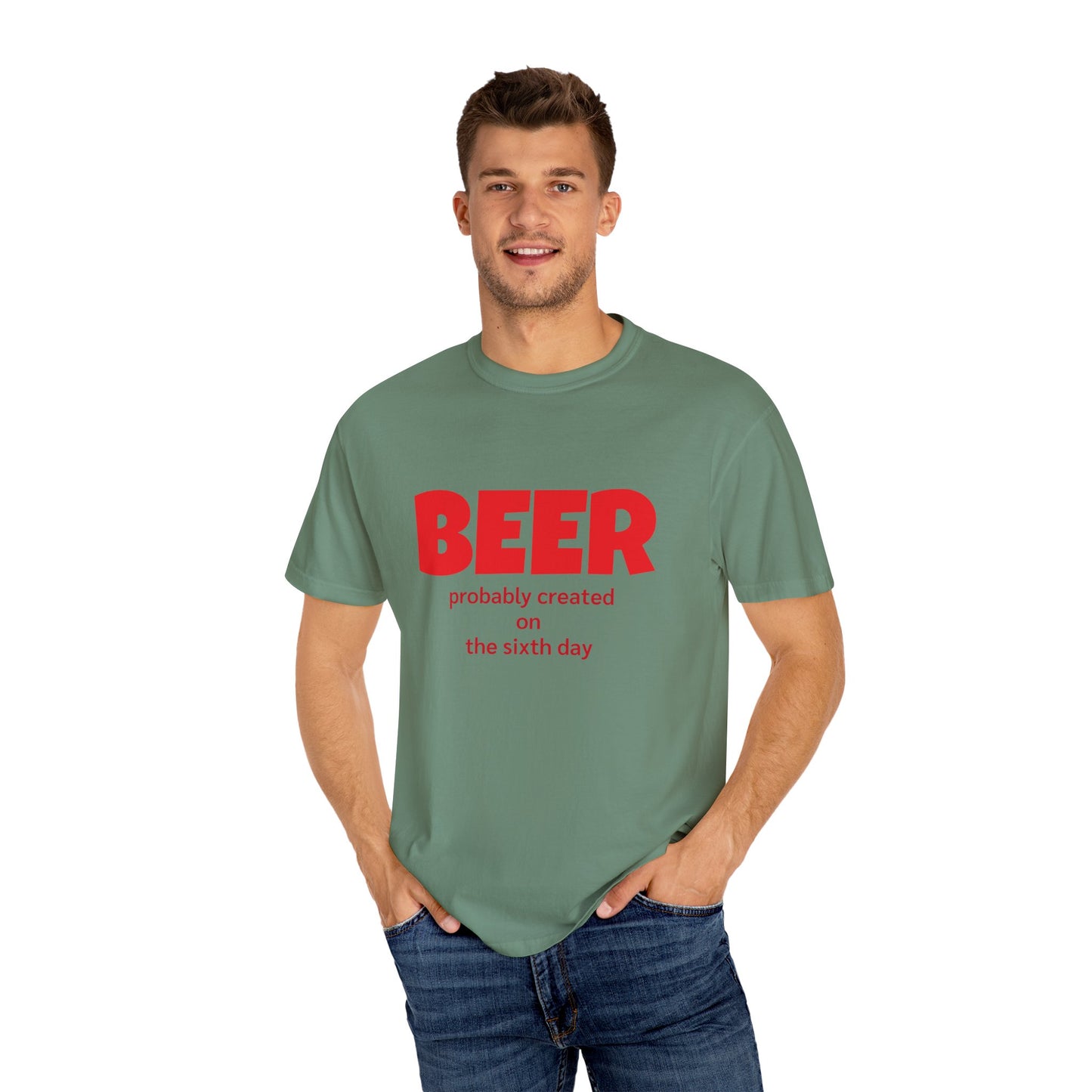 Beer-Themed Unisex Garment-Dyed T-shirt, Funny Beer Gift, Casual Tee for Beer Lovers, Christian Humor Shirt, Perfect for Parties