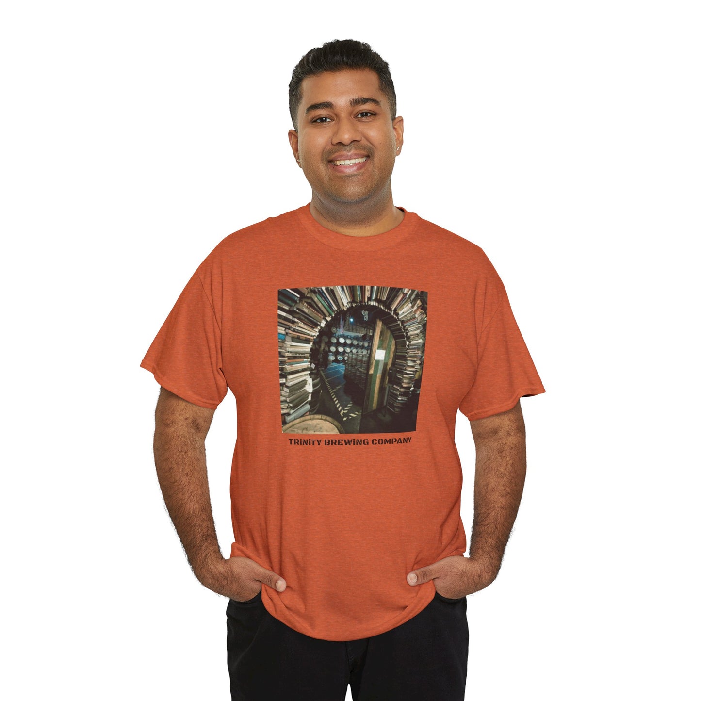 TRiNiTY Book Arch (Red Logo on Back) - Unisex Heavy Cotton Tee
