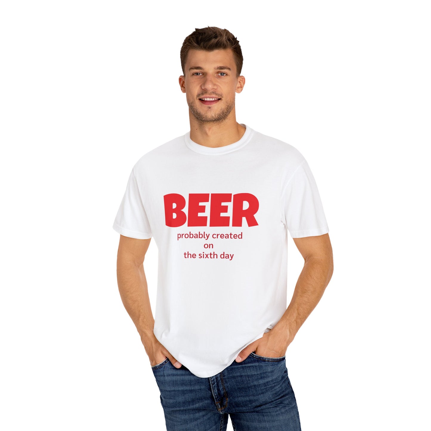 Beer-Themed Unisex Garment-Dyed T-shirt, Funny Beer Gift, Casual Tee for Beer Lovers, Christian Humor Shirt, Perfect for Parties