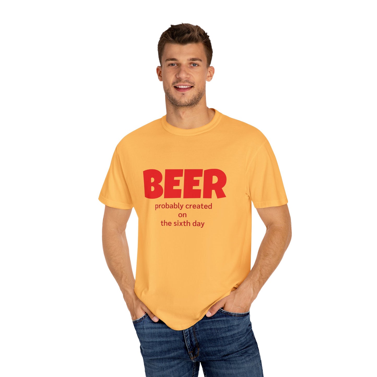 Beer-Themed Unisex Garment-Dyed T-shirt, Funny Beer Gift, Casual Tee for Beer Lovers, Christian Humor Shirt, Perfect for Parties