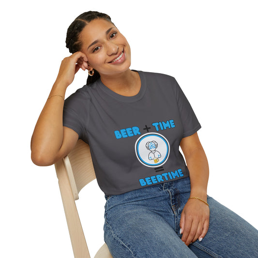 Beer Plus Time Equals Beertime Unisex T-Shirt, Fun Casual Tee, Gift for Beer Lovers, Perfect for Parties, Summer Barbecues, Comfortable Everyday Wear