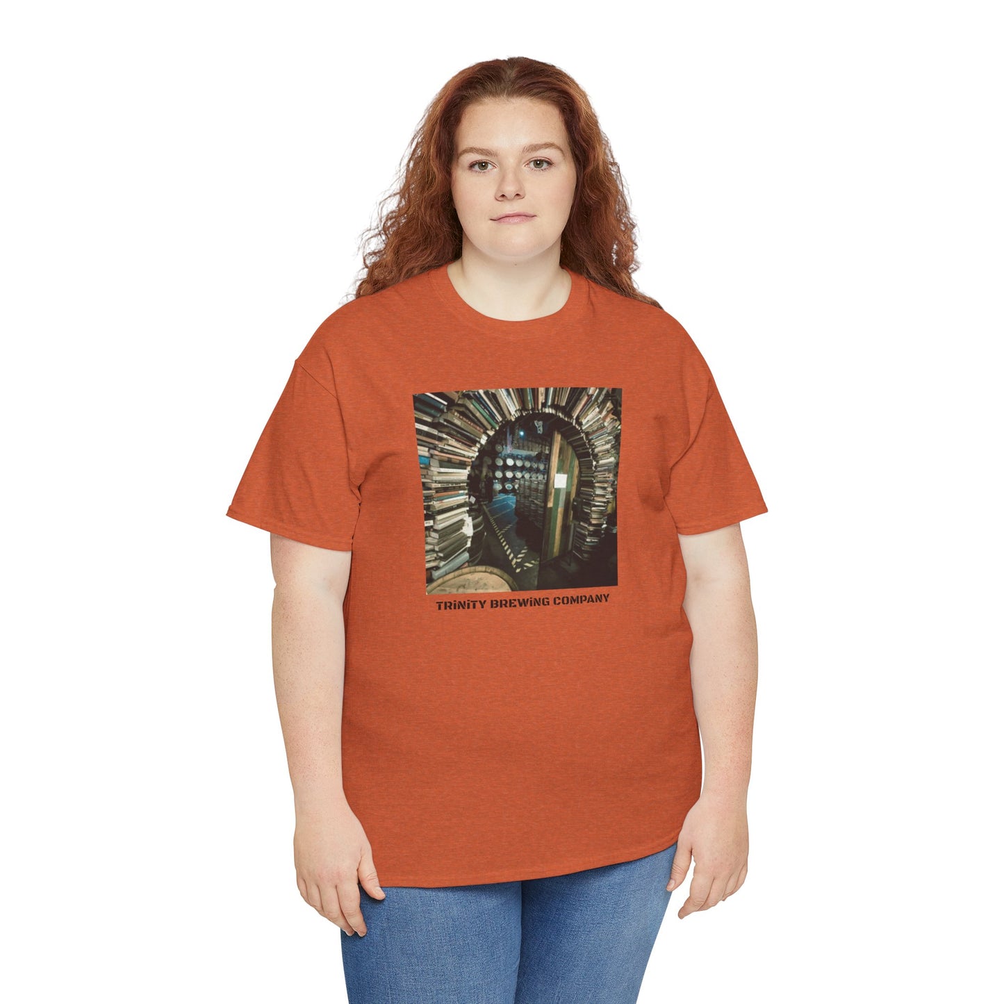 TRiNiTY Book Arch (Red Logo on Back) - Unisex Heavy Cotton Tee