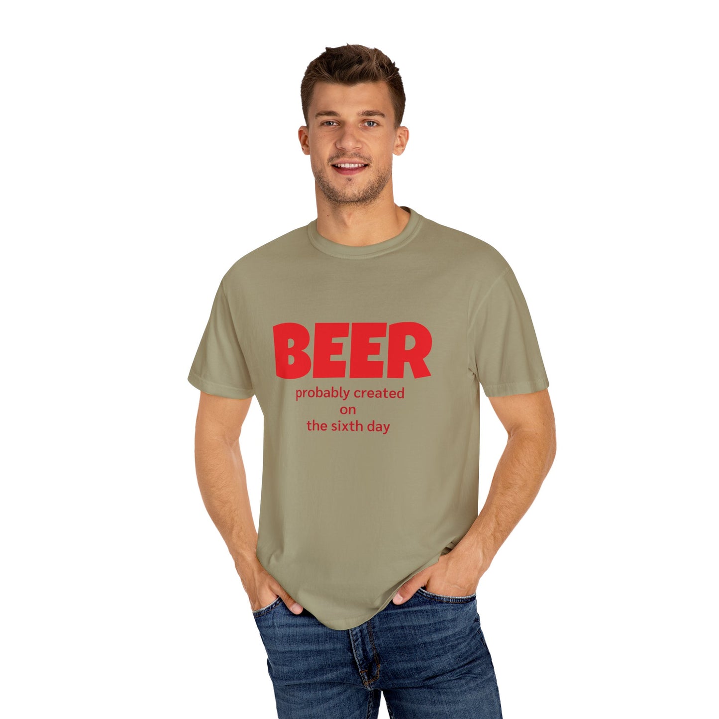 Beer-Themed Unisex Garment-Dyed T-shirt, Funny Beer Gift, Casual Tee for Beer Lovers, Christian Humor Shirt, Perfect for Parties
