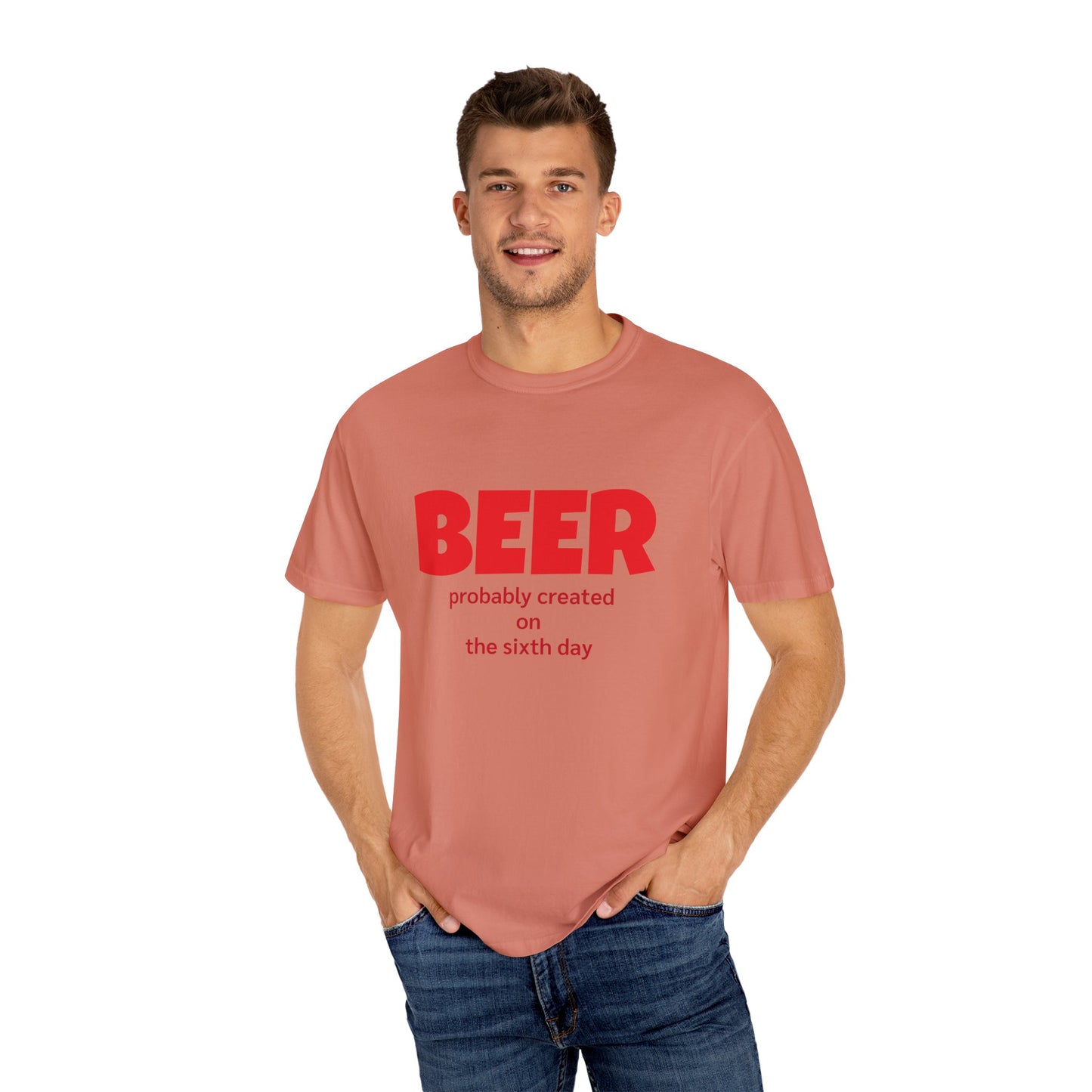 Beer-Themed Unisex Garment-Dyed T-shirt, Funny Beer Gift, Casual Tee for Beer Lovers, Christian Humor Shirt, Perfect for Parties