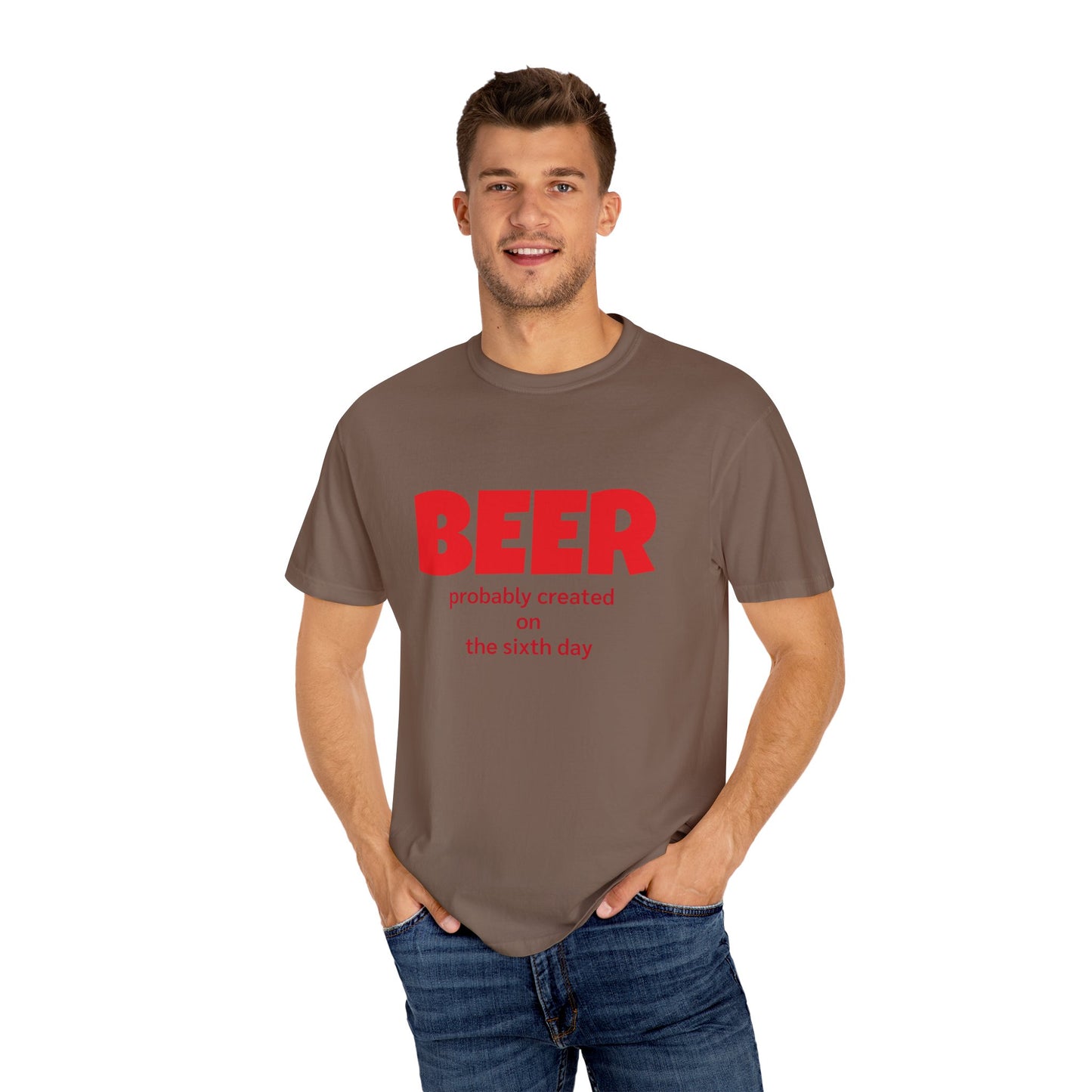 Beer-Themed Unisex Garment-Dyed T-shirt, Funny Beer Gift, Casual Tee for Beer Lovers, Christian Humor Shirt, Perfect for Parties