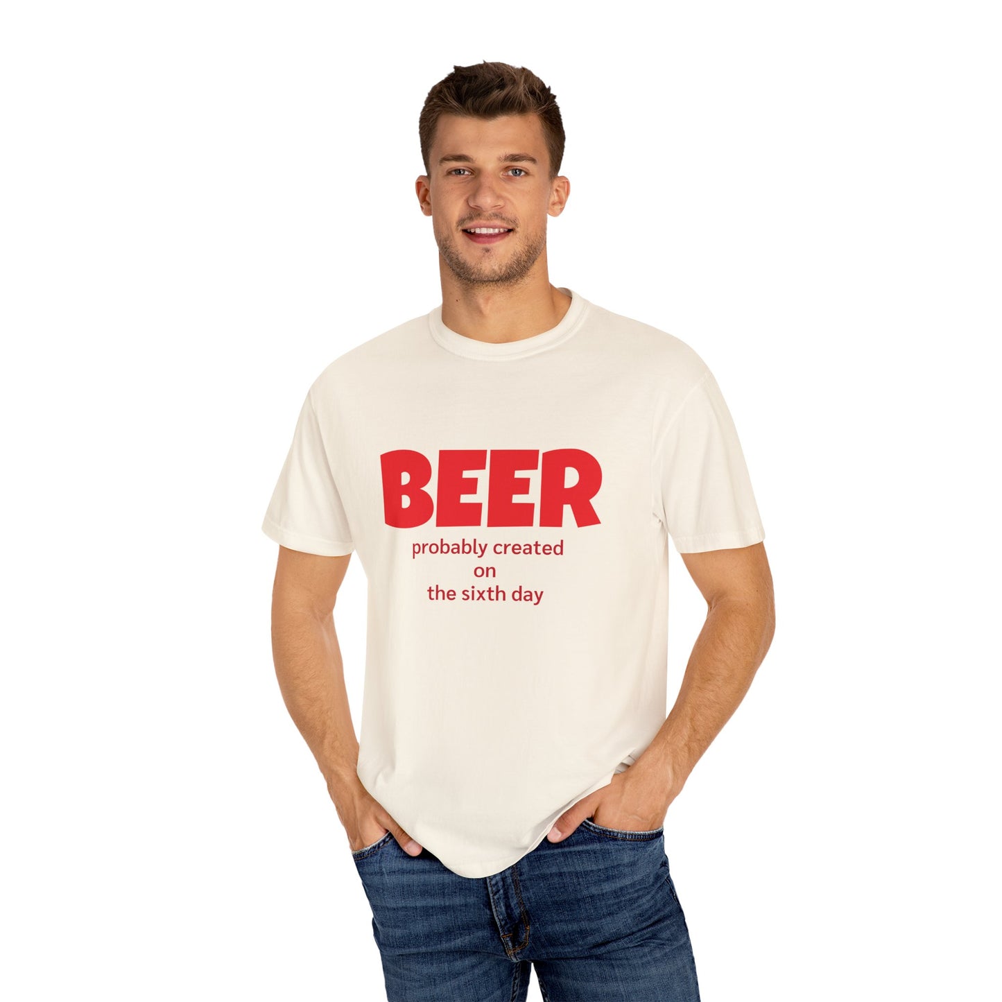 Beer-Themed Unisex Garment-Dyed T-shirt, Funny Beer Gift, Casual Tee for Beer Lovers, Christian Humor Shirt, Perfect for Parties