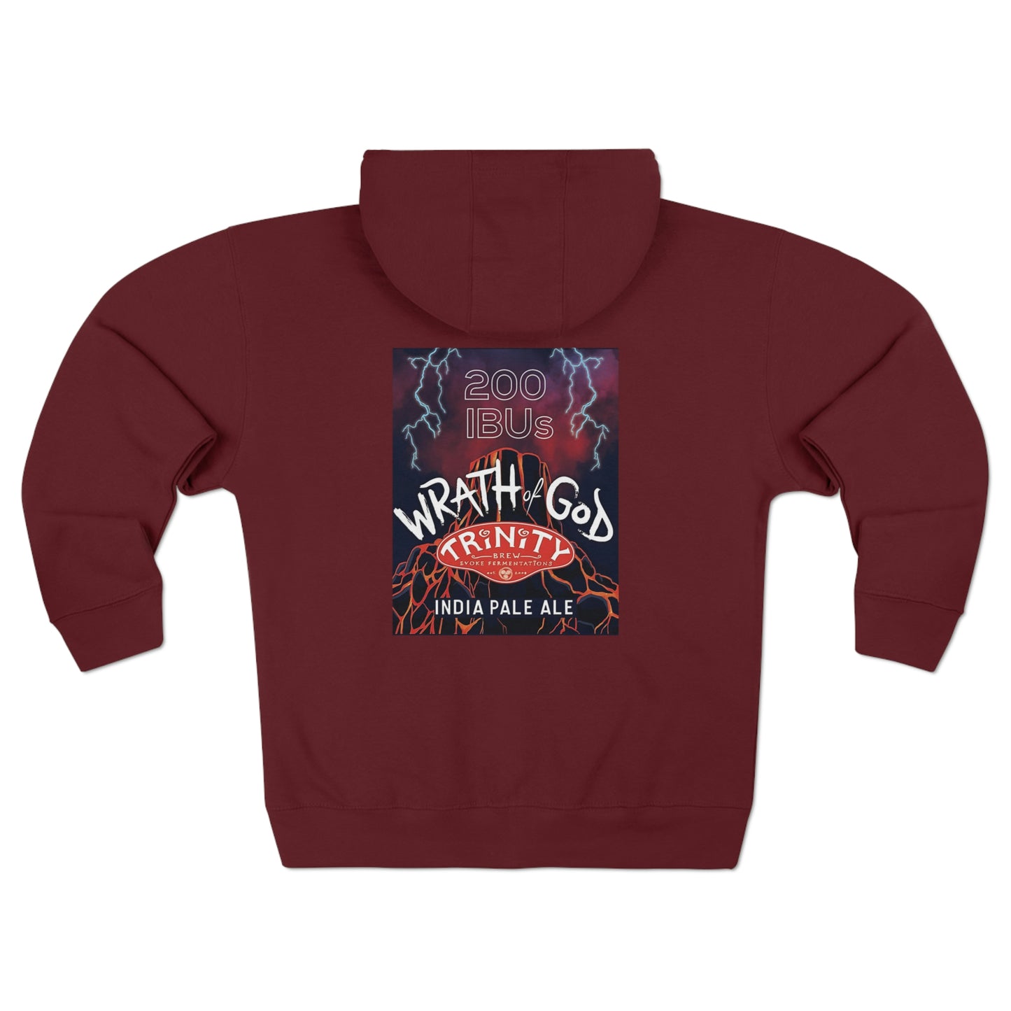 TRiNiTY Wrath of God 200IBU IPA (White Print) - Unisex Premium Full Zip Hoodie